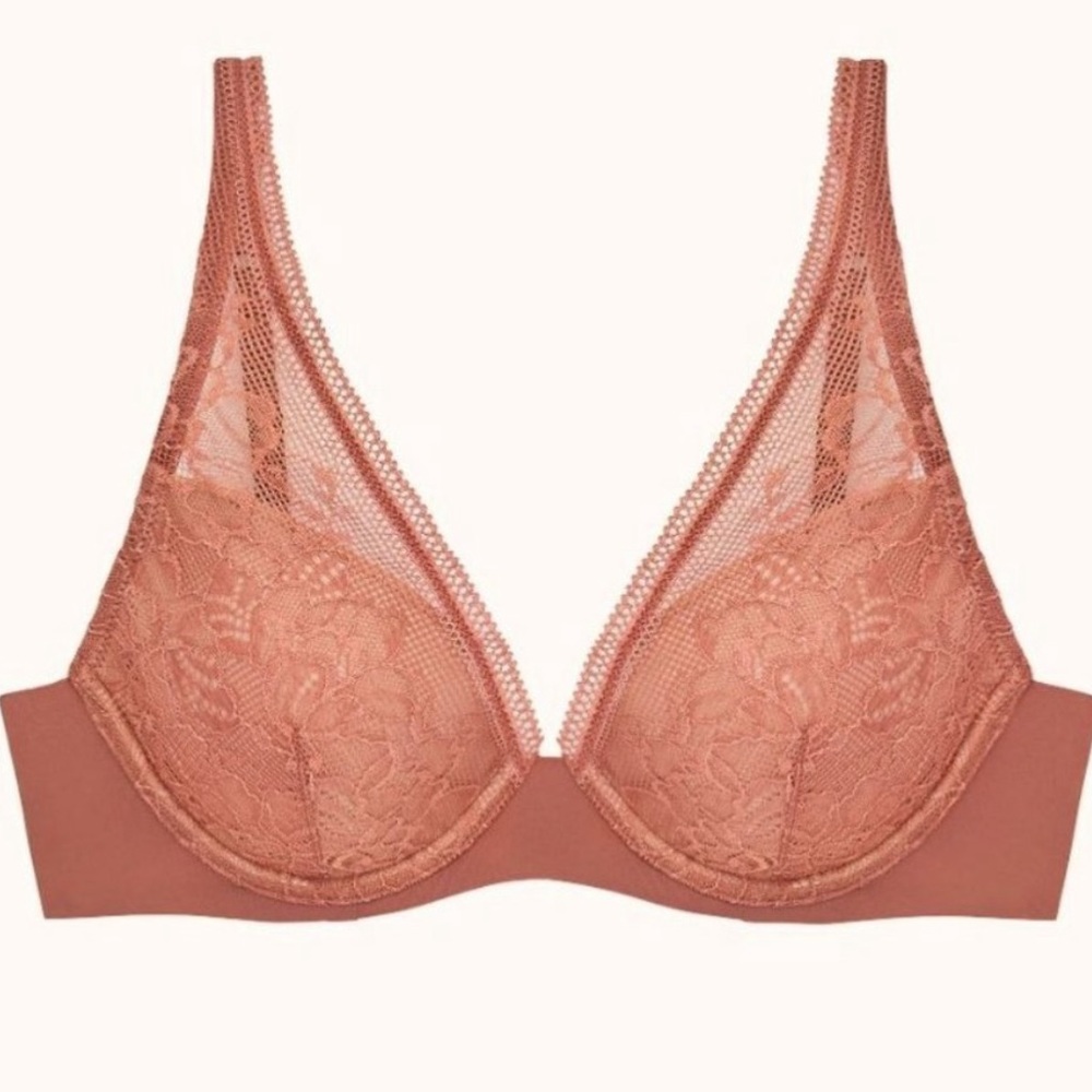 THIRDLOVE graphic lace plunge bra in clay size 32G